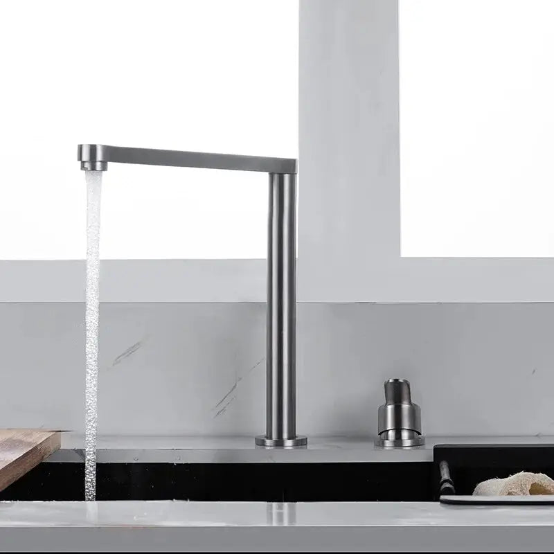 Robinet d’Évier Escamotable en Acier Inoxydable – Double Trou et Levage Caché