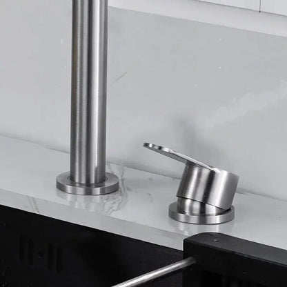 Robinet d’Évier Escamotable en Acier Inoxydable – Double Trou et Levage Caché