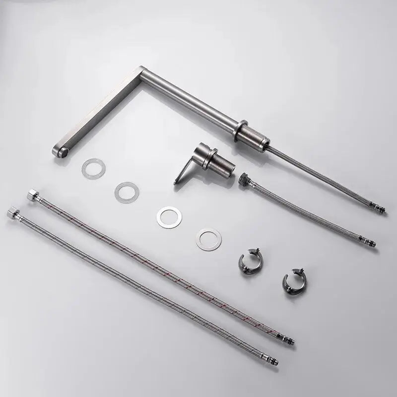 Robinet d’Évier Escamotable en Acier Inoxydable – Double Trou et Levage Caché