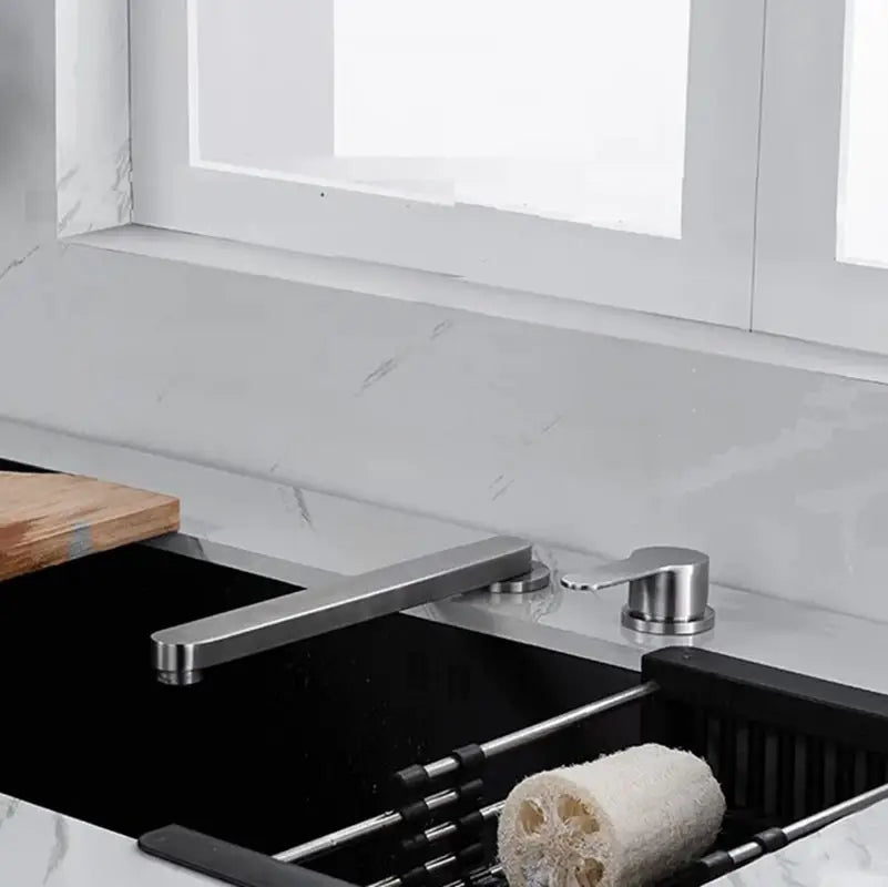 Robinet d’Évier Escamotable en Acier Inoxydable – Double Trou et Levage Caché