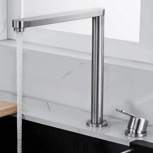 Robinet d’Évier Escamotable en Acier Inoxydable – Double Trou et Levage Caché